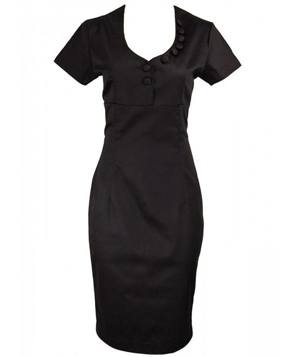 Collar Button Rockabilly Secretary Pinup Vintage Pencil Dress - Black ...