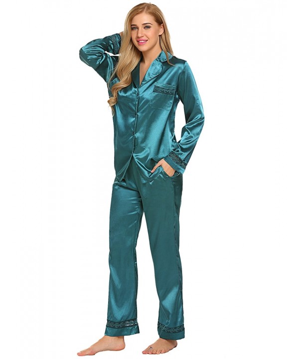 Women's Satin Sleepwear Comfort Pajamas Long Sleeve Pyjama Set S-XL ...