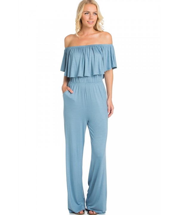 RED STITCH Off Shoulder Jumpsuit Chambray