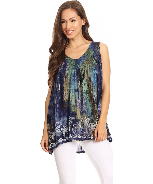Thea Watercolor Palm Tank With Sequins and Embroidery - Turq - CR183CEUZID