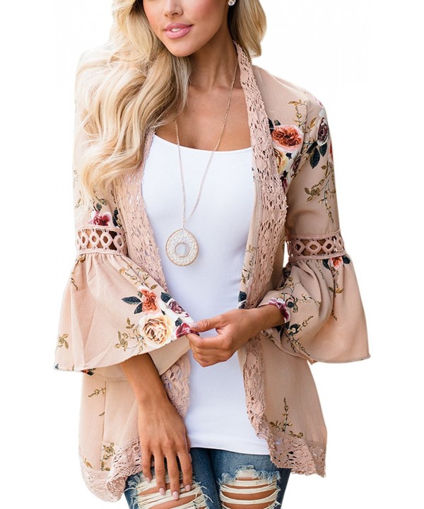 ECOWISH Womens Floral Cardigan Patchwork