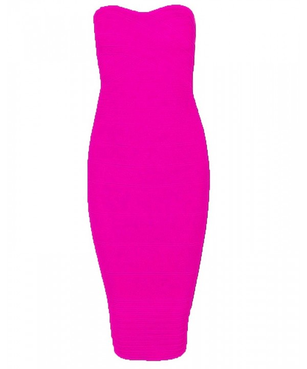 Women Sexy Below Knee Strapless Cocktail Bandage Dress - Rose - CM11SDVCAIT