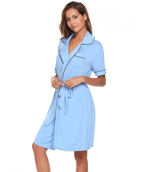 Womens Rayon Short Slevee Robe Soft Solid Knit Nightwear with Belt S ...