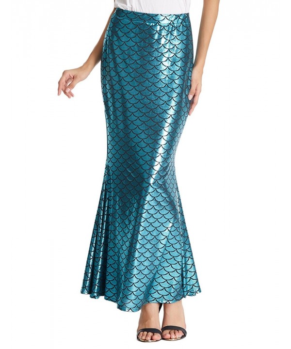 Women's Sexy Mermaid Skirt Shine Fish Tail Maxi Skirt - Blue - CV187AEQMK8