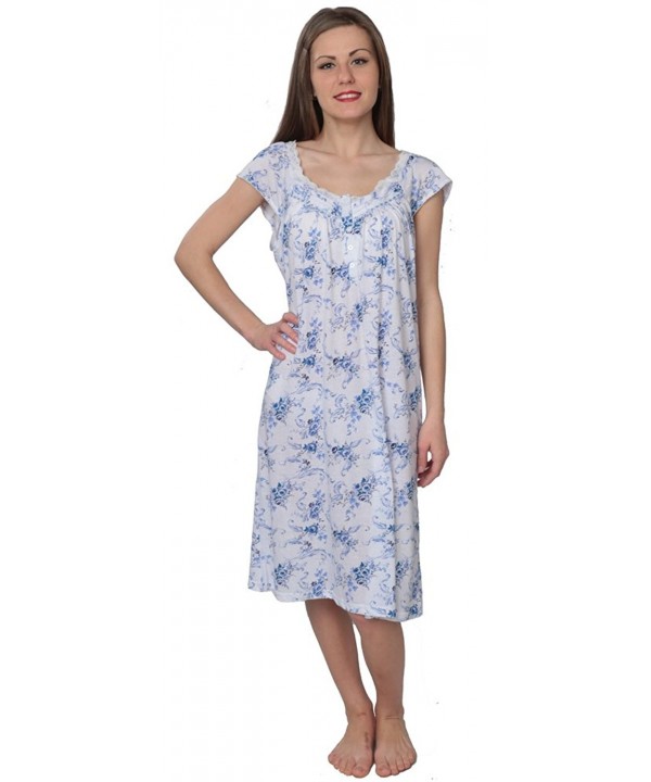Women's Floral Print 100% Cotton Short Sleeve Knit Nightgown - Blue ...