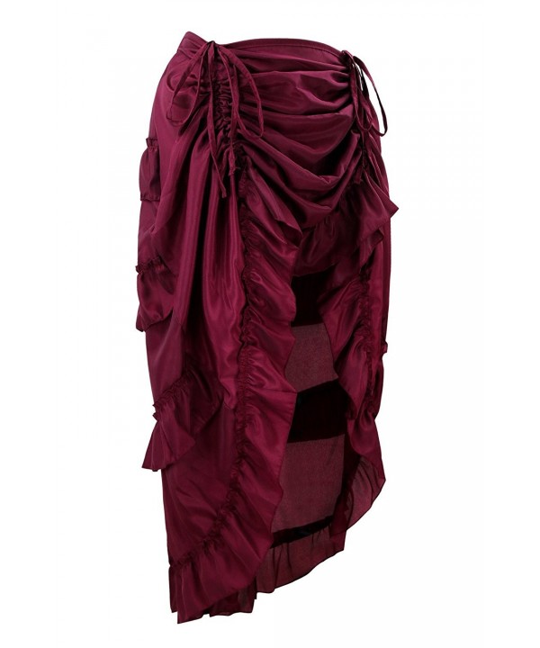 Women's Steampunk Gothic High Low Cyberpunk Skirt - Wine Red - CZ188LMMCM9