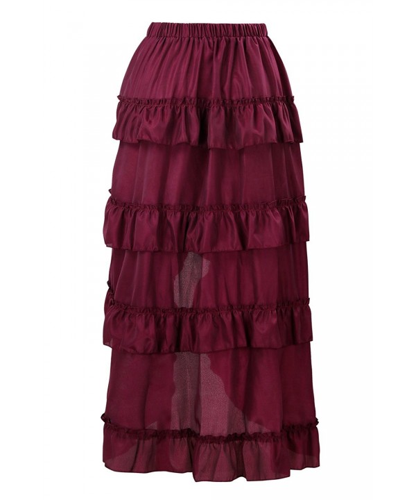 Women's Steampunk Gothic High Low Cyberpunk Skirt - Wine Red - CZ188LMMCM9