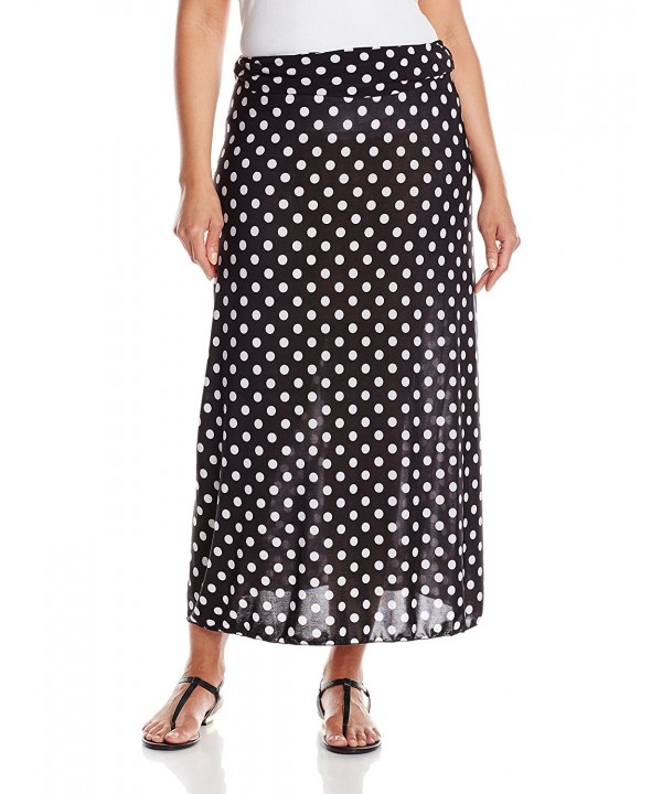 Women's Plus-Size Fold Over Waist Maxi Skirt - Black/White Dot ...