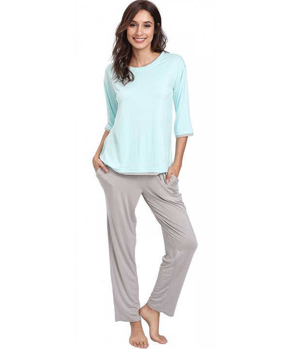 Women's Crew Neck Sleepwear 3/4 Sleeve Pajama Pants Set - Aqua ...