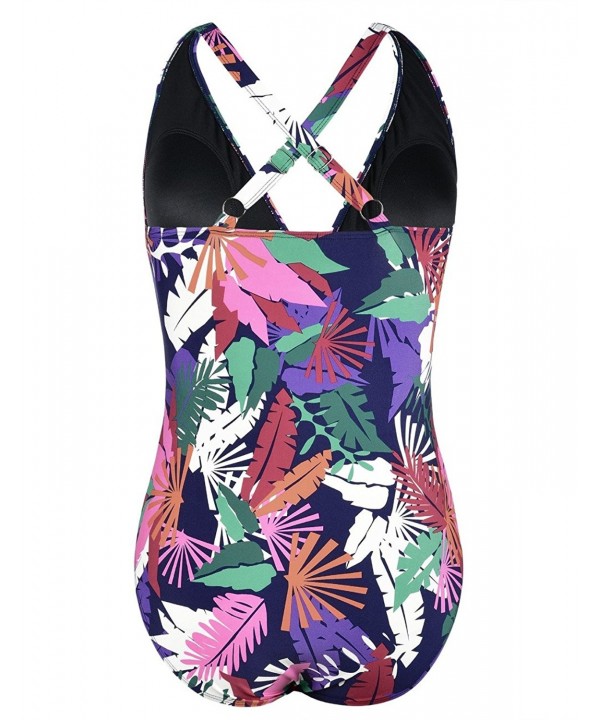 Womens Waisted Monokinis Swimsuits - Multicolor Leaves - CB18533Y4LY
