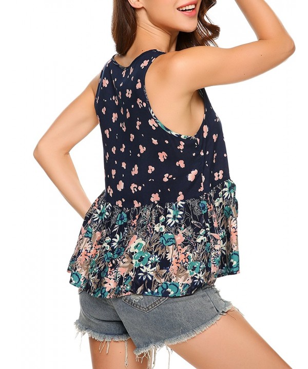 Women's Summer Sleeveless V Neck Floral Print Casual Loose Tank Tops ...