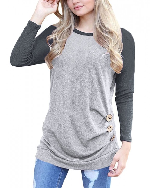 Women's Button Ruched Pullover T Shirt Blouse Raglan Long Sleeve Tunic ...