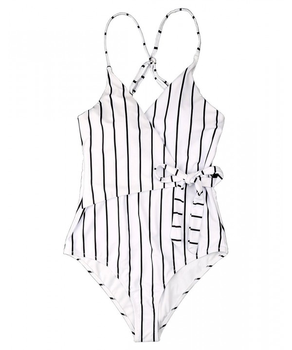 White Black Stripe One-Piece Swimsuit Beach Swimwear Bathing Suit ...