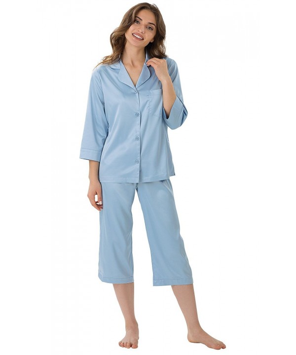 PajamaGram Womens Satin Button Up Pajamas