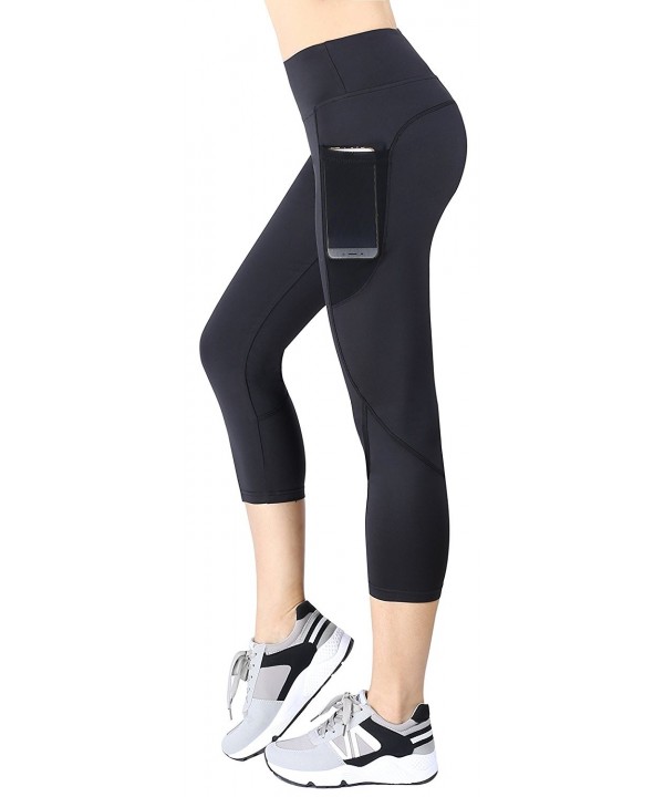 Womens Fitness Leggings Crop Yoga Pants With Pocket Athletic Running Trousers 