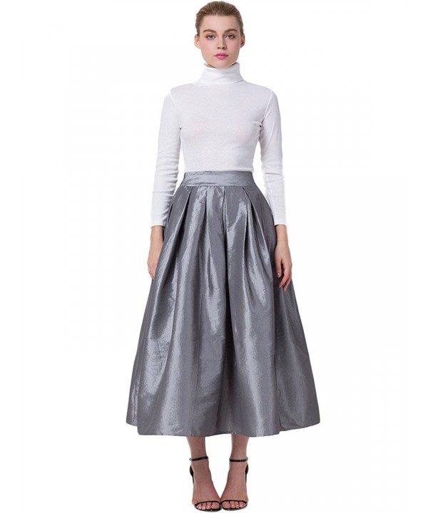 Women's Elegant High Waist Pleated Formal Party Full Maxi/ Midi Skirt ...
