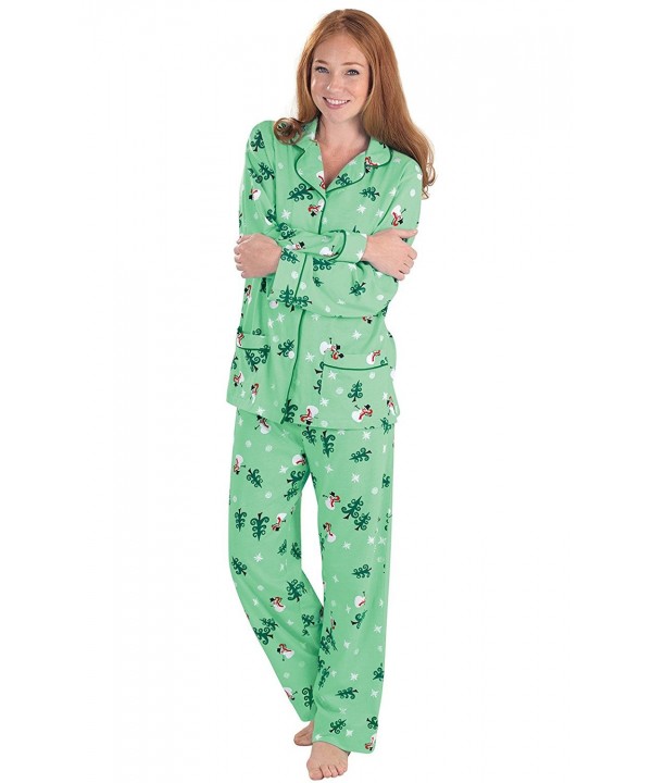 PajamaGram Womens Button Up Pajamas Green