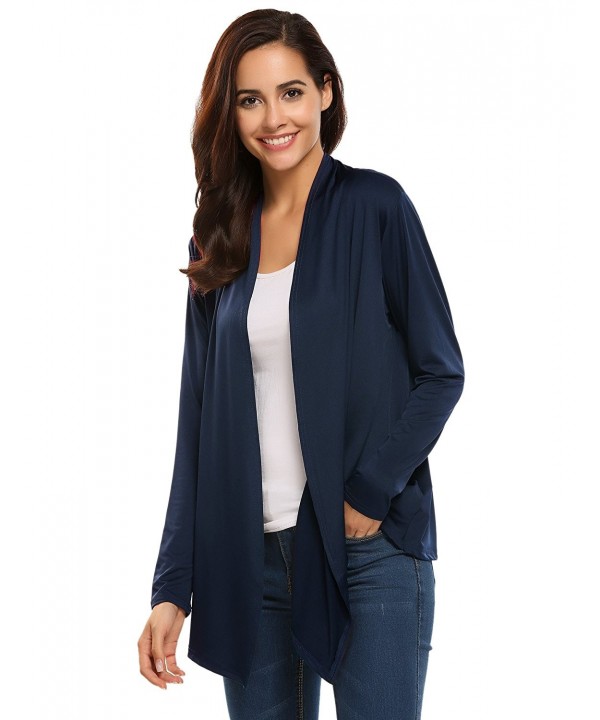 Women's Casual Long Sleeve Open Front Draped Solid Cardigan - Navy Blue ...