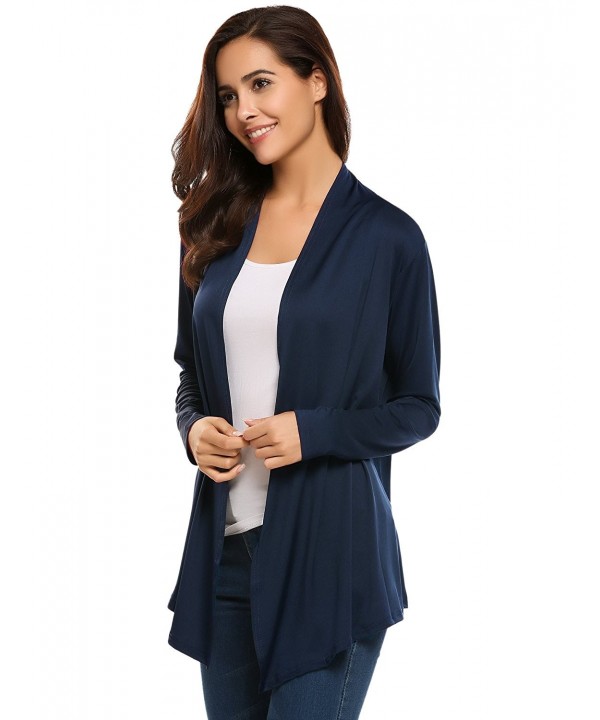 Women's Casual Long Sleeve Open Front Draped Solid Cardigan - Navy Blue ...