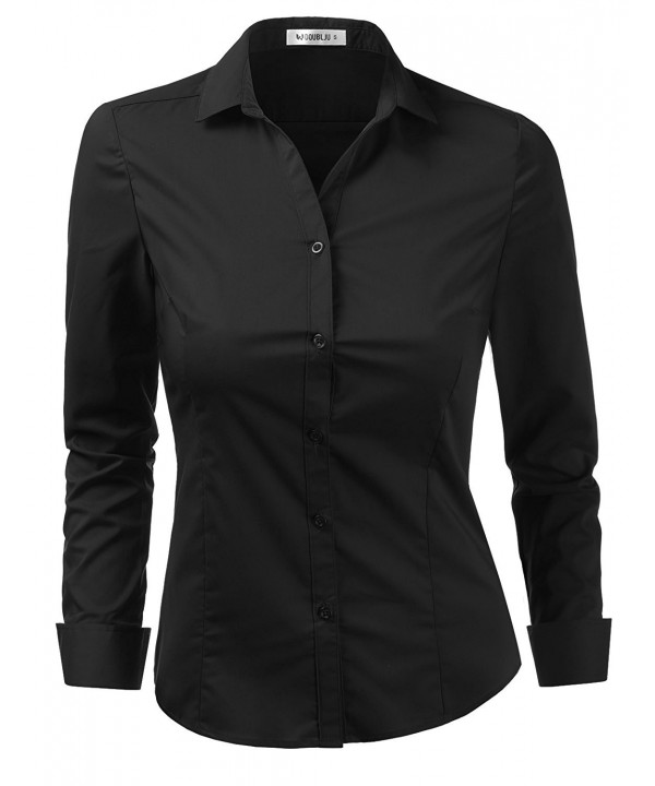 Womens Basic Stretchy Cotton Button Down Shirts With Plus Size ...