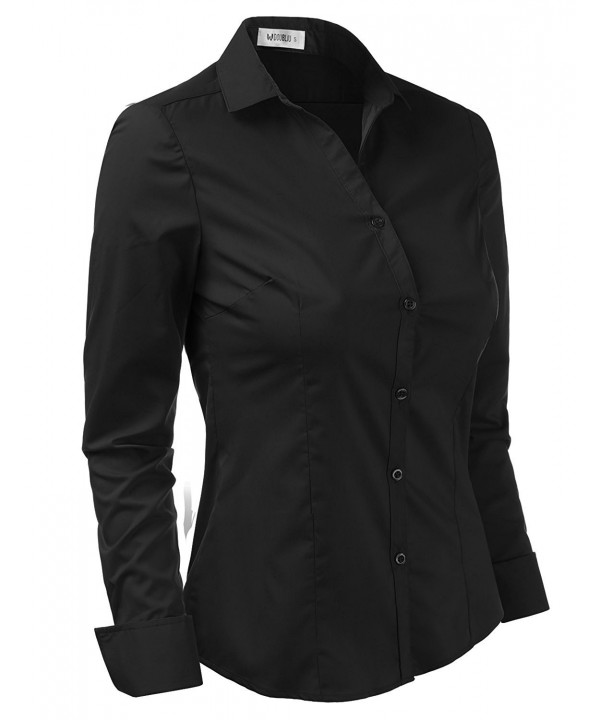 Womens Basic Stretchy Cotton Button Down Shirts With Plus Size ...