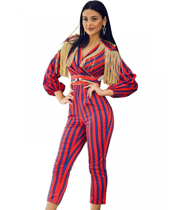 Curve Womens Sleeve Striped Jumpsuit