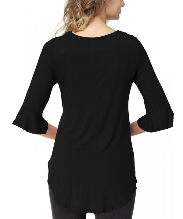 Womens Tunic Tops 3/4 Ruffle Detailed Sleeve T Shirt For Women Scoop ...