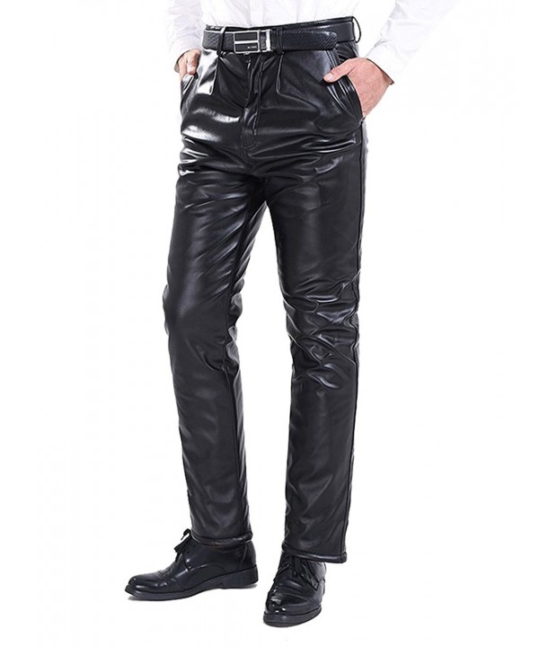 Men`s Classic Business Casual Regular-Fit Faux Leather Pants - Black 2 ...