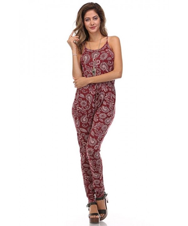 Jumpsuits for Women with Pockets Fashionable Long Rompers - Red Paisley ...