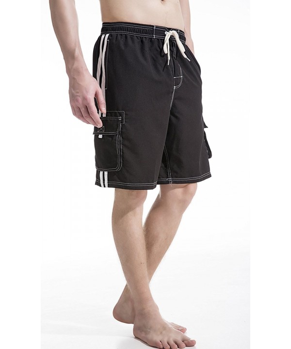 Mens Shorts Swim Trunks With Cargo Pockets - Black - CO182ECUOM7