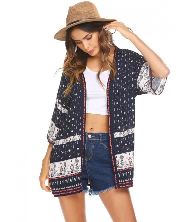 Womens Boho Open Front Kimono Cardigan Loose Cover Up Blouse Tops ...