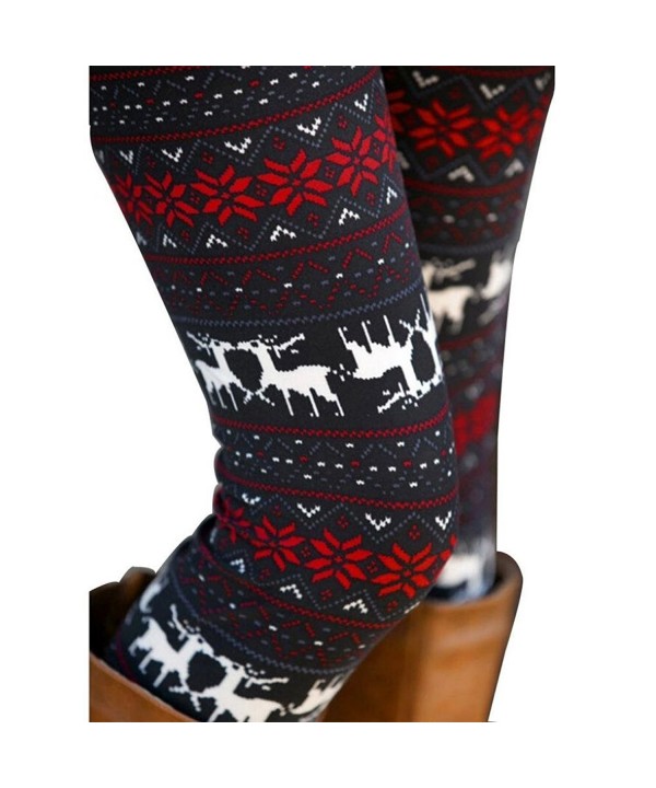 Ensasa Snowflake Stretchy Leggings Reindeer