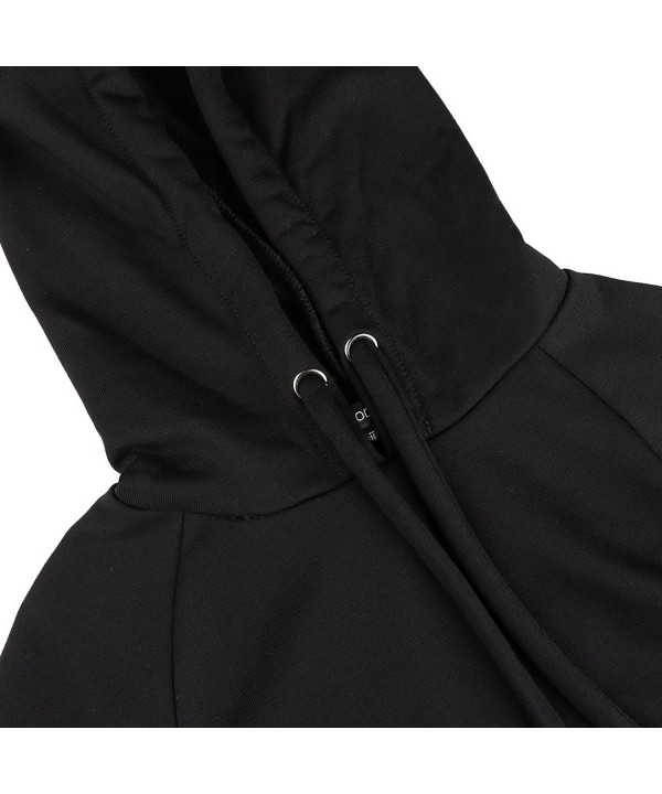 Womens Basic Flare Sleeve Hooded Sweatshirt with Drawstring - Black ...