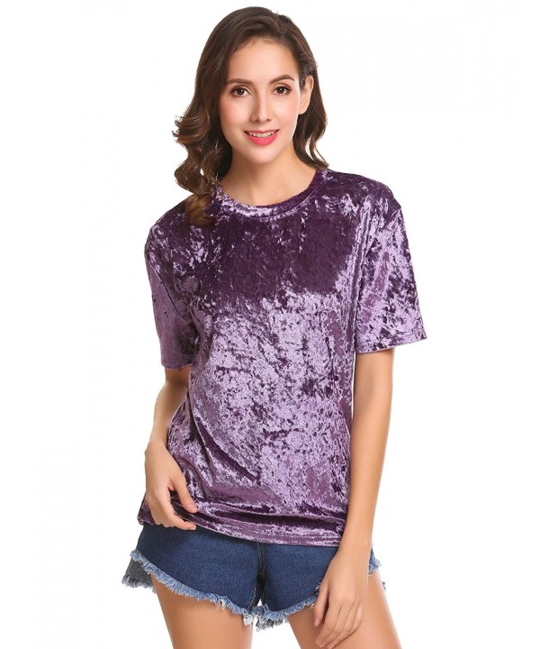 Women's O Neck Velvet T-Shirt Tee Top Blouse - Purple - CA189UI8H4G
