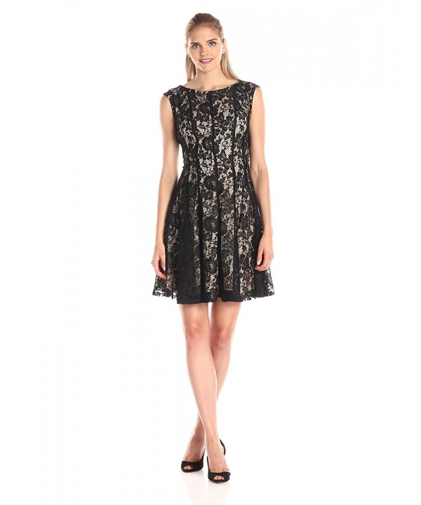 Women's Cap Sleeve Lace Fit and Flare Dress - Black - CV11WR07VT1