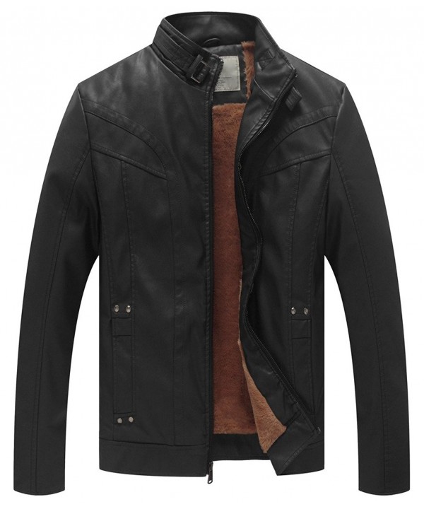 WenVen Collar Thincked Faux Leather Jacket