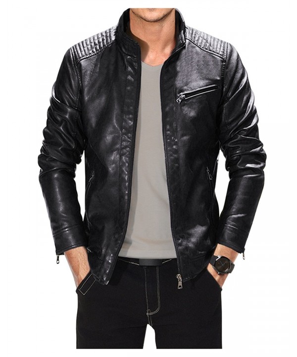 Leather Jacket Men Black Slim Fit Motorcyle Lightweight - Black ...