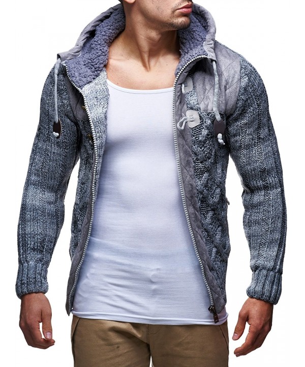 LN20525 Men's Knit Zip-up Jacket With Geometric Patterns and Leather ...