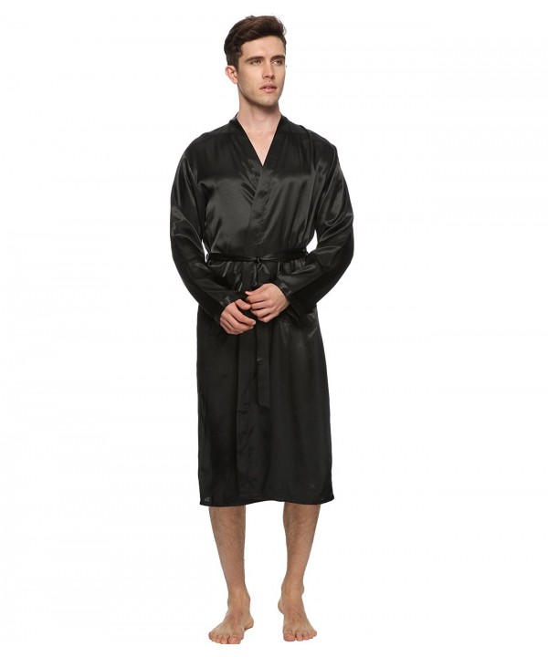 Men Satin Robe Long Bathrobe Lightweight Sleepwear - Black - CH12L7FETM3