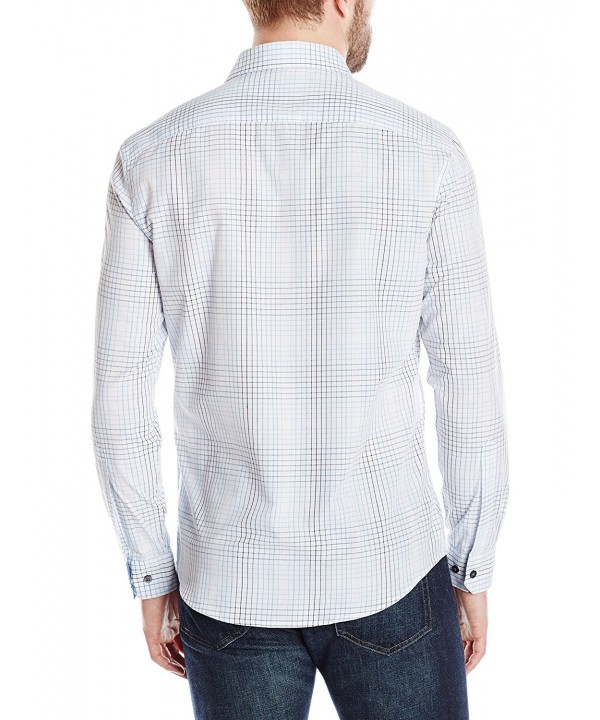 Men's Long Sleeve Grid Plaid Light Woven Shirt - Azure Blue - C71206FDI0J