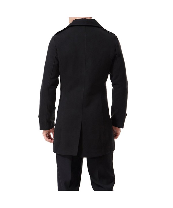 Men's Trenchcoat Double Breasted Overcoat Pea Coat Classic Wool Blend ...