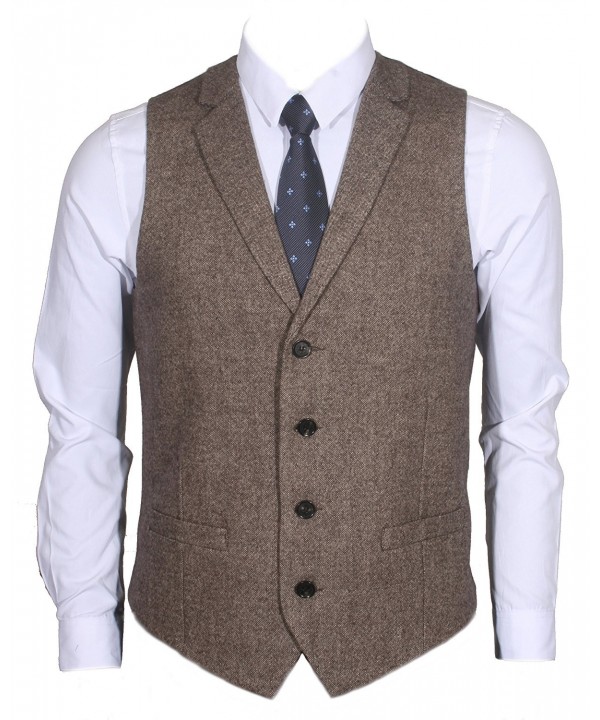 2Pockets 4Buttons Wool Tweed Tailored Collar Suit Vest - Tweed Brown ...
