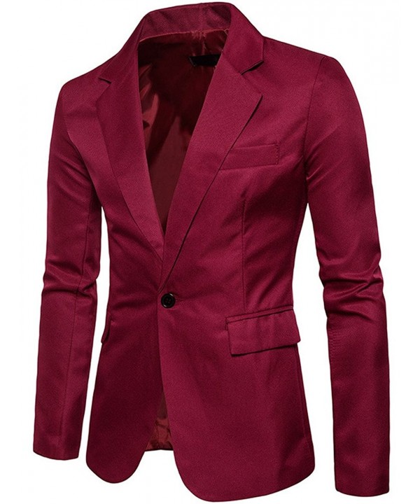 Men's Slim Fit Suit Side-Vent One-Button Coats Jacket - Wine Red ...