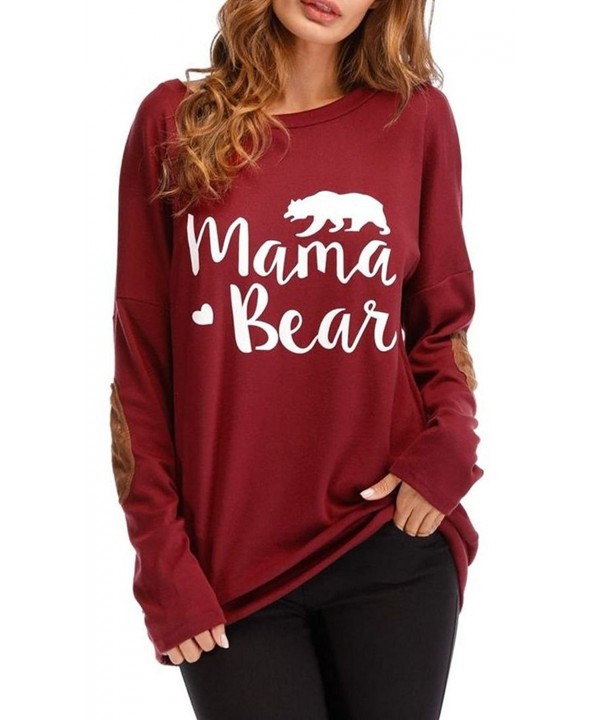 Xianhan Womens Loose Long Sleeve Crew Neck Mom Bear Print Patches ...