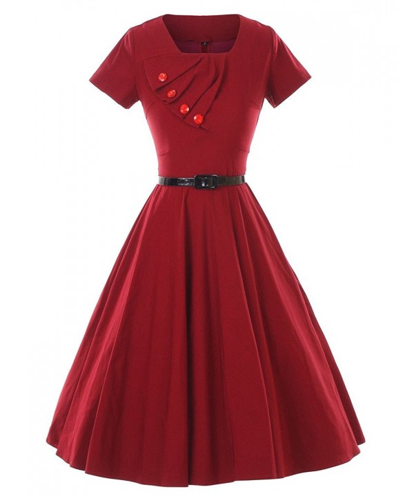 GownTown Vintage Stretchy Dresses Burgundy