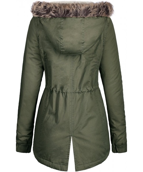 Women's Belted Down Puffer Jacket With Faux Fur Trim Hood - Olive3 ...