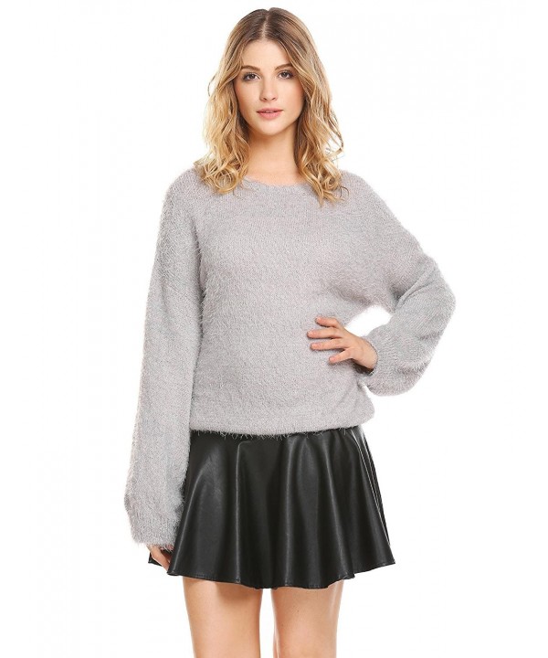 Women Oversized Mohair Crewneck Casual Knit Pullover Sweater - Grey ...