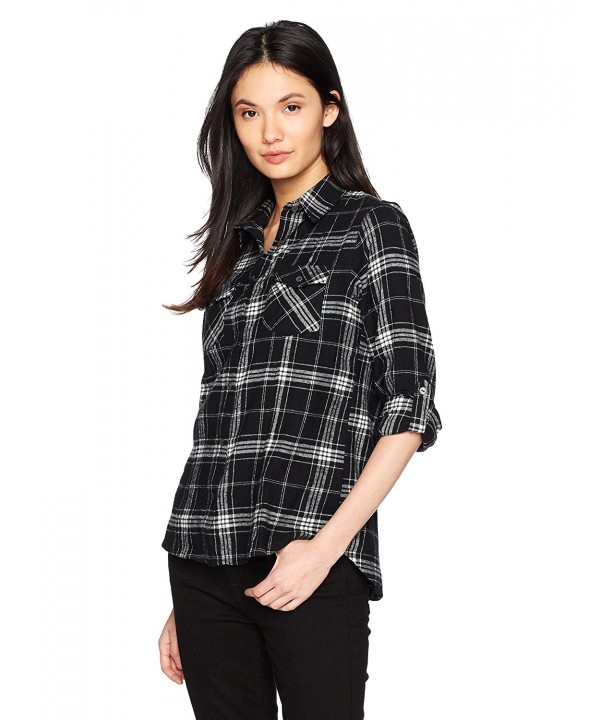 Women's Long Sleeve Flannel Shirt - Black/White - CV185WNGY9M